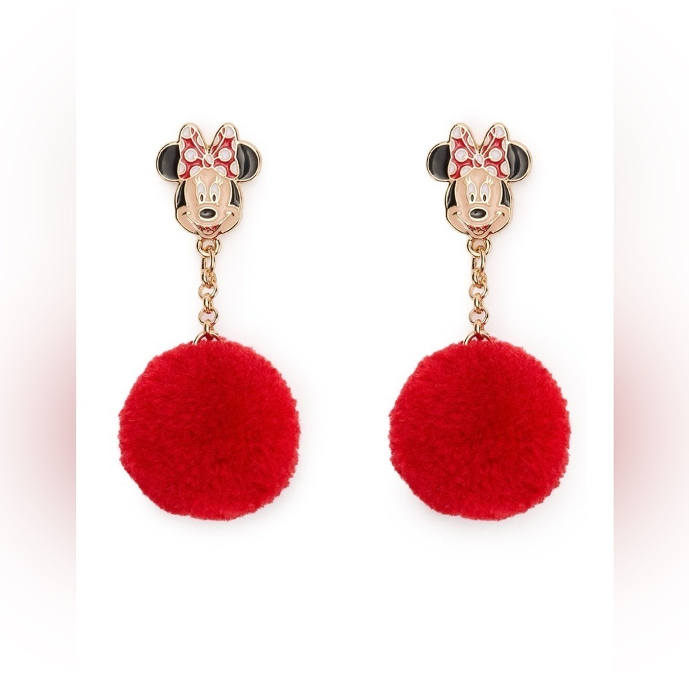 Disney Official Minnie Mouse Red Pom Pom Dangle Earring,NWT